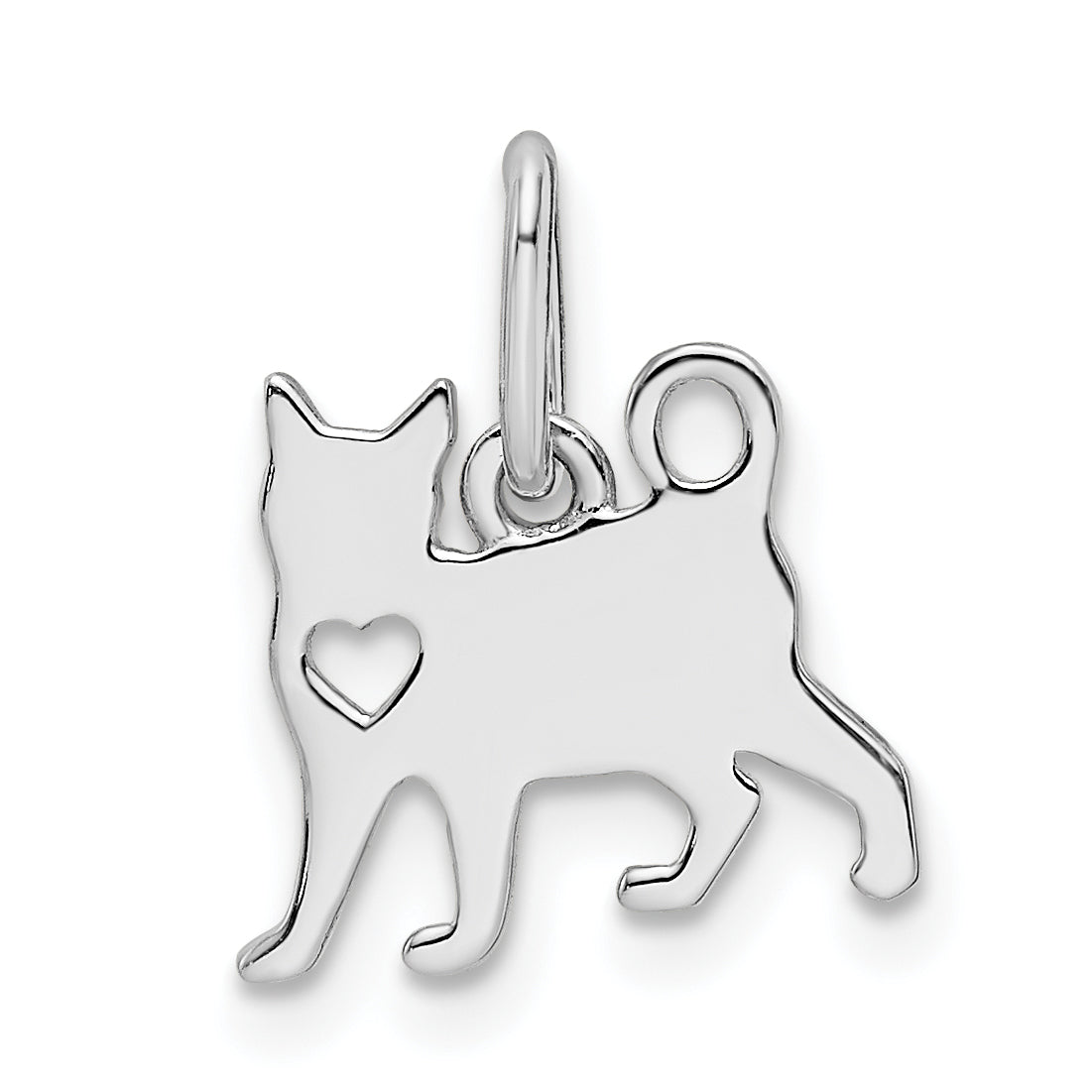 Sterling Silver Rhodium-plated Cat w/Heart Pendant