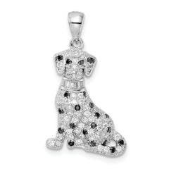 Sterling Silver Rhodium-plated Polished CZ Dalmatian Pendant