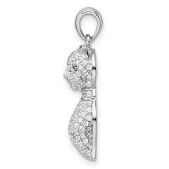 Sterling Silver Rhodium-plated Polished Green & White CZ Cat Pendant