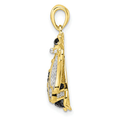 Sterling Silver Blk/White RH-plated Gold Tone CZ Bumblebee Pendant