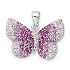 Sterling Silver Rhodium-plated Polished Pink CZ Butterfly Pendant