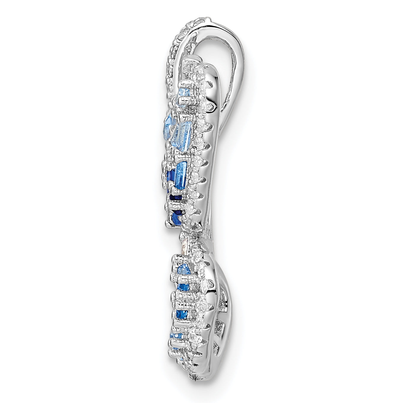 Sterling Silver Rhodium-plated Polished Blue & White CZ Butterfly Pendant