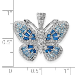 Sterling Silver Rhodium-plated Polished Blue & White CZ Butterfly Pendant