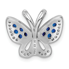 Sterling Silver Rhodium-plated Blue & White CZ Butterfly Slide