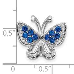 Sterling Silver Rhodium-plated Blue & White CZ Butterfly Slide