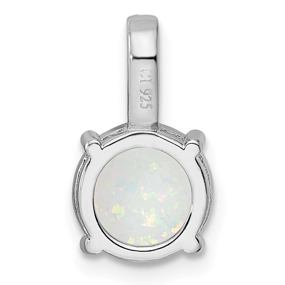 Sterling Silver Rhodium-plated Round White Created Opal & CZ Pendant