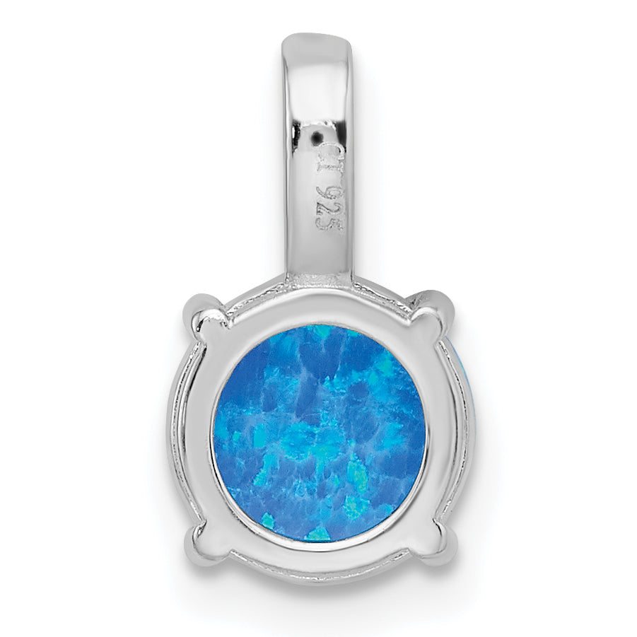 Sterling Silver Rhodium-plated Round Blue Created Opal & CZ Pendant