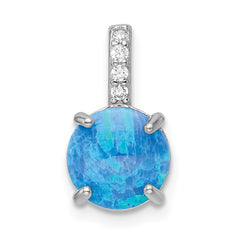 Sterling Silver Rhodium-plated Round Blue Created Opal & CZ Pendant