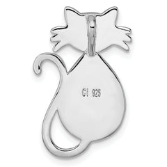 Sterling Silver Rhodium-plated Polished Larimar Cat Chain Slide