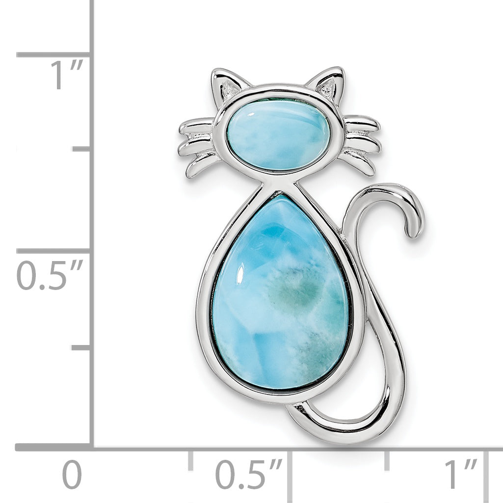 Sterling Silver Rhodium-plated Polished Larimar Cat Chain Slide