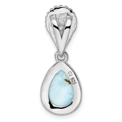 Sterling Silver Rhodium-plated Polished Teardrop Larimar Pendant