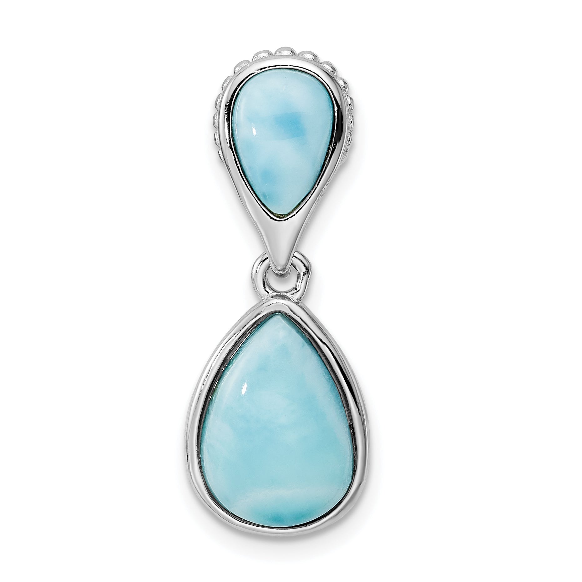 Sterling Silver Rhodium-plated Polished Teardrop Larimar Pendant