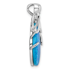 Sterling Silver Rhodium-plated Blue Created Opal Octopus Pendant