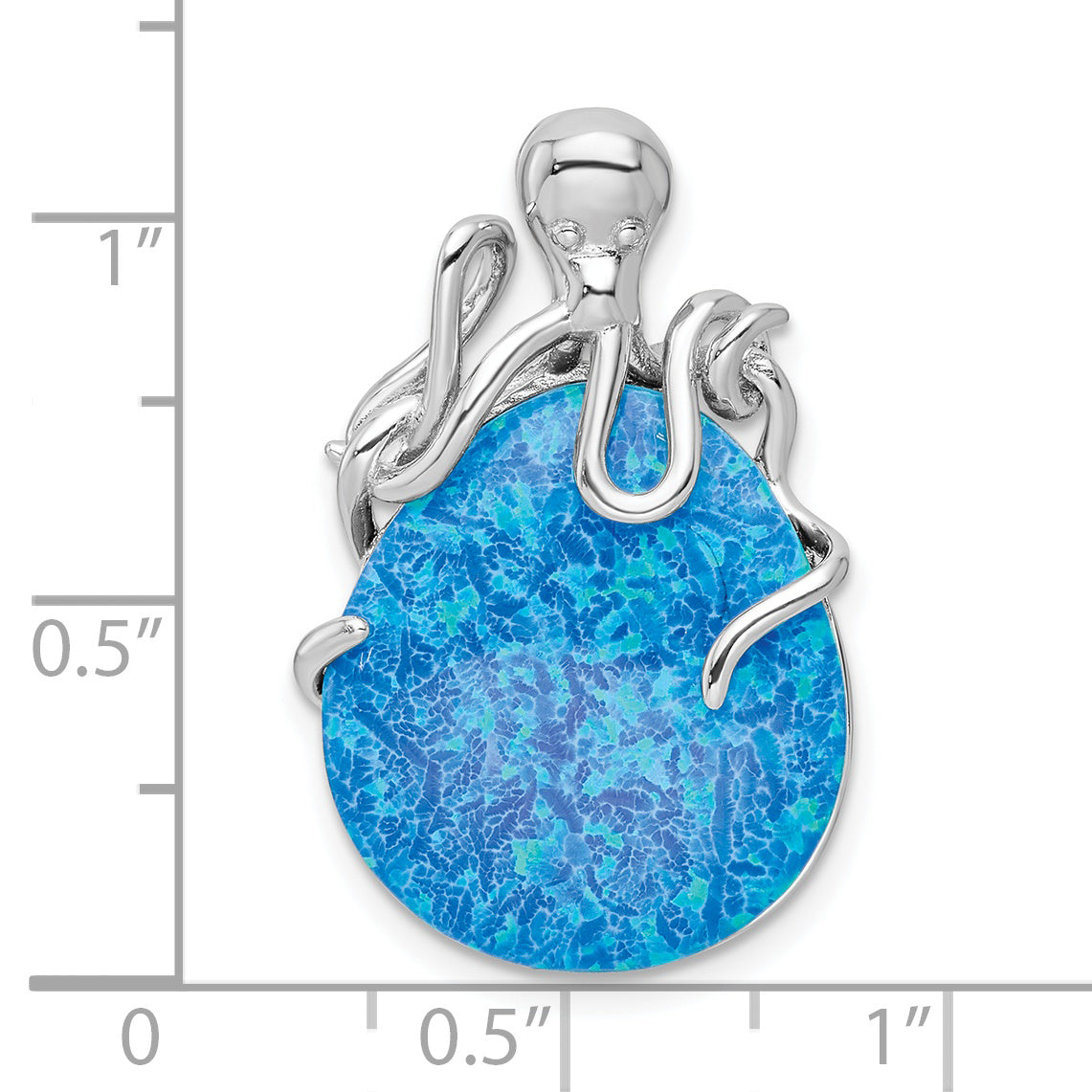 Sterling Silver Rhodium-plated Blue Created Opal Octopus Pendant