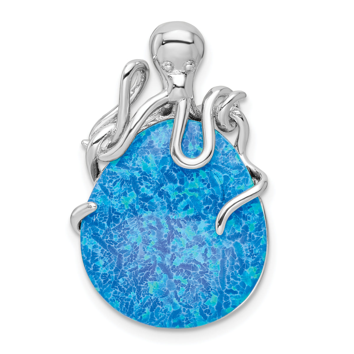 Sterling Silver Rhodium-plated Blue Created Opal Octopus Pendant