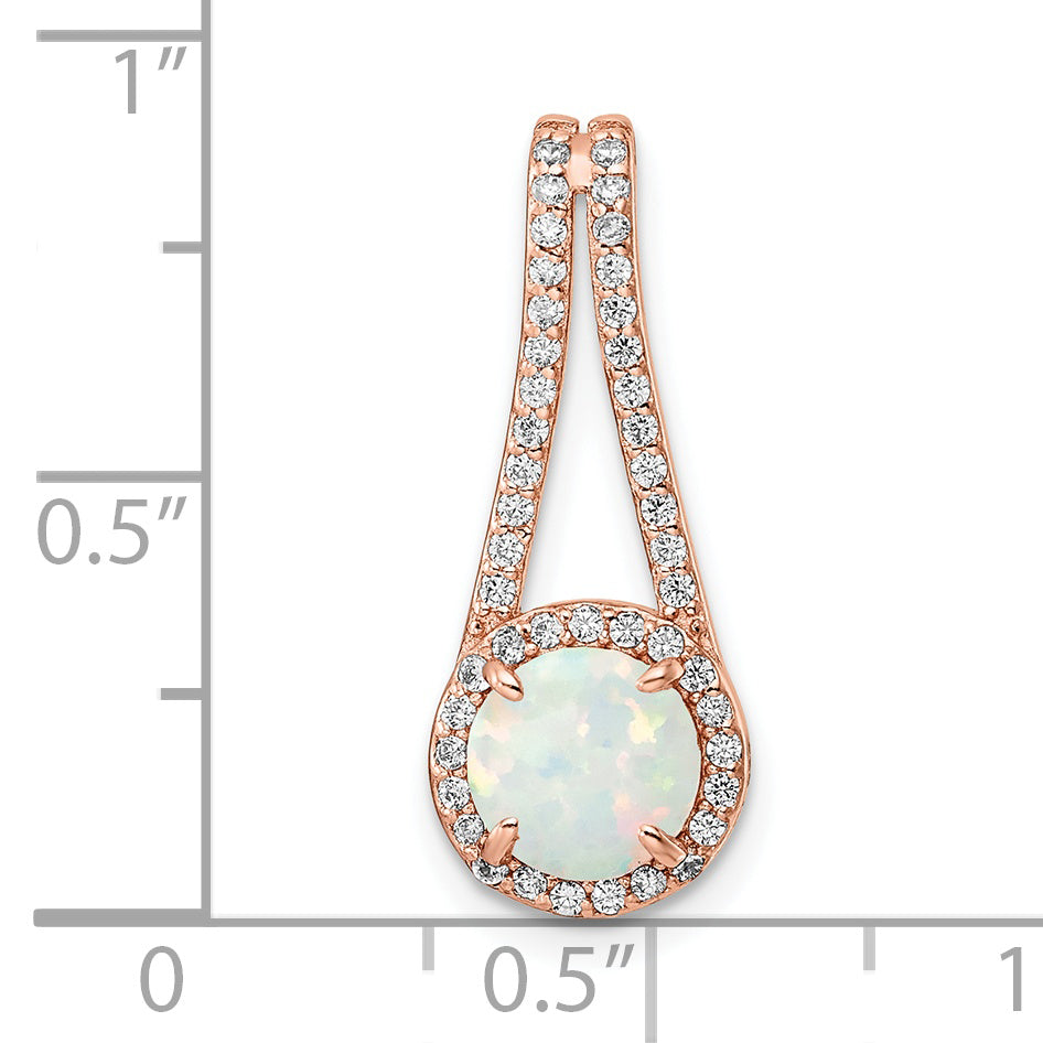 Sterling Silver Rose-tone White Created Opal & CZ Halo Pendant