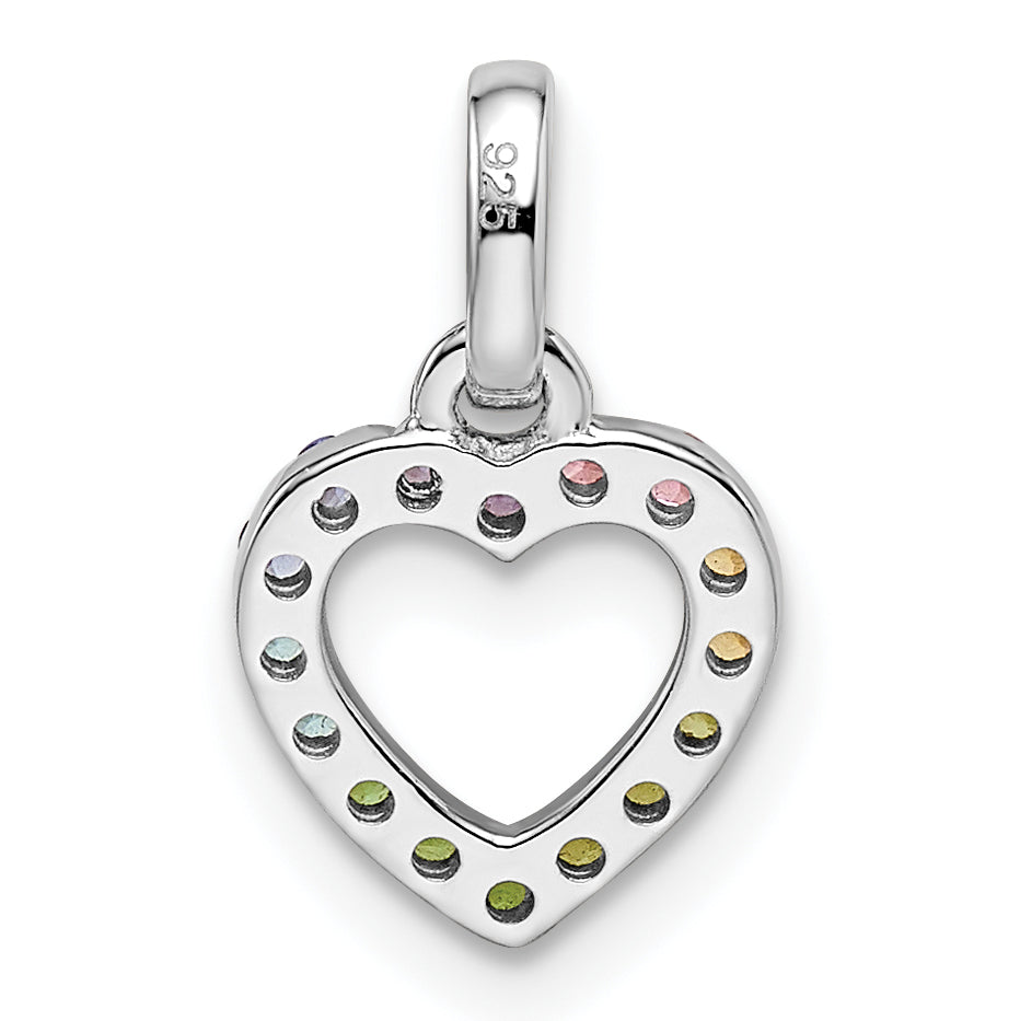 Sterling Silver Rhodium-plated Rainbow Nano Crystal Open Heart Pendant