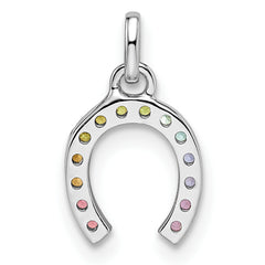 Sterling Silver Rhodium-plated Rainbow Nano Crystal Horseshoe Pendant