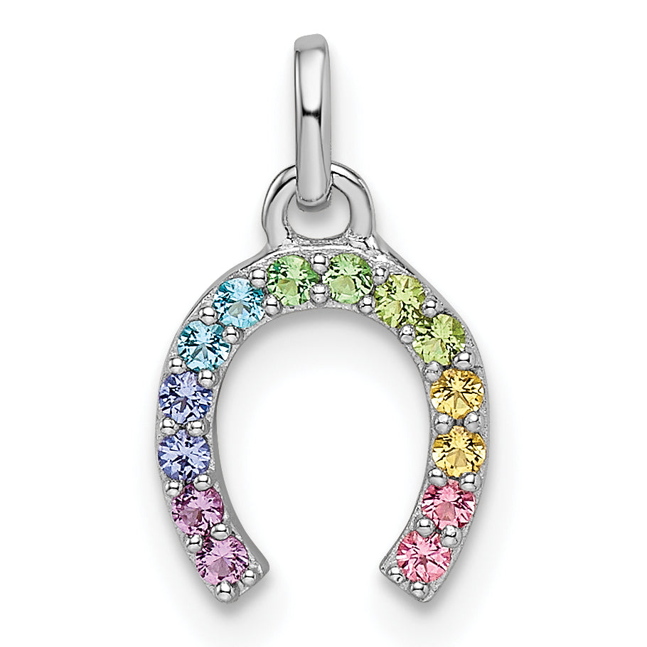 Sterling Silver Rhodium-plated Rainbow Nano Crystal Horseshoe Pendant