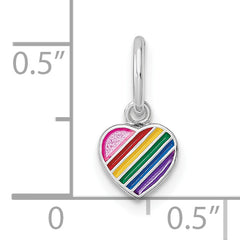 Sterling Silver RH-pltd Polished Rainbow Enamel Heart Children's Pendant