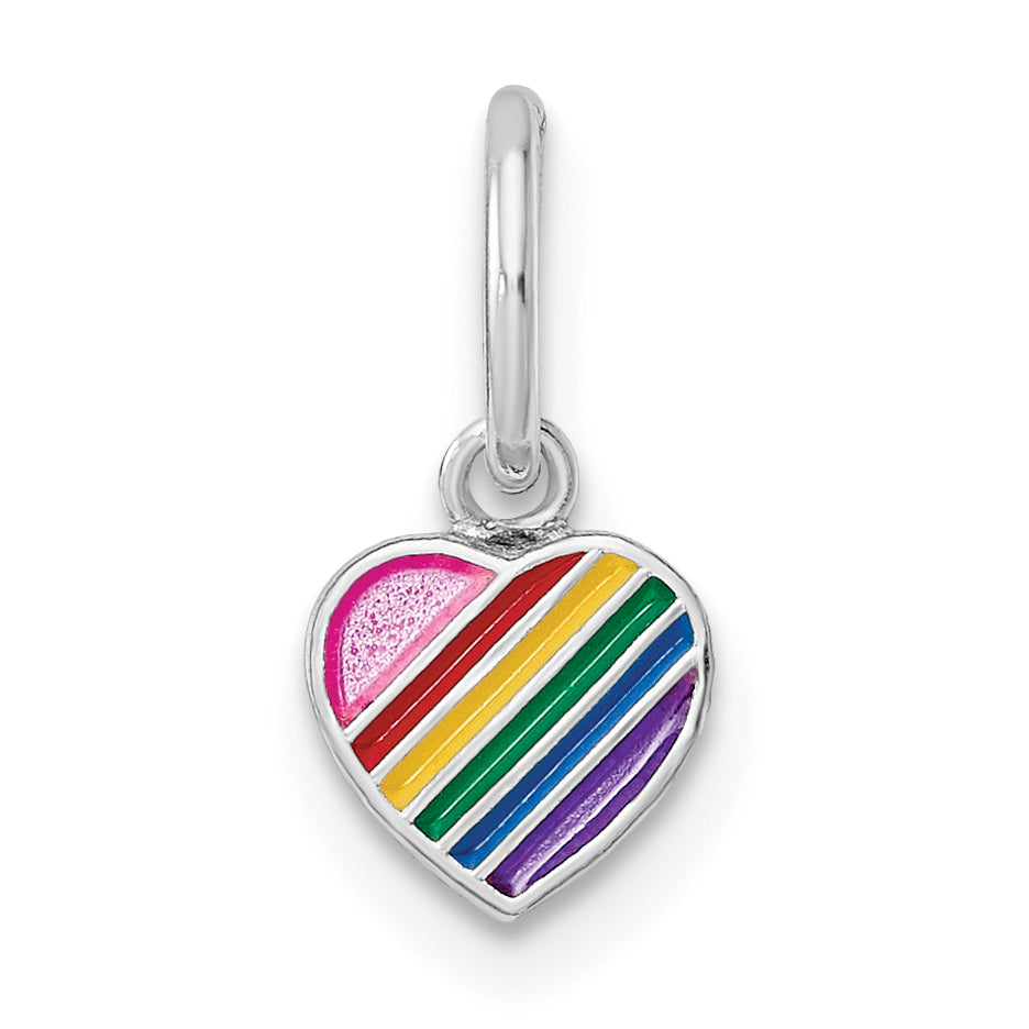 Sterling Silver RH-pltd Polished Rainbow Enamel Heart Children's Pendant