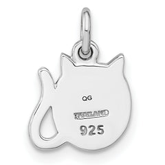 Sterling Silver Rhodium-plated Polished & Brushed Cat Children's Pendant