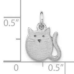 Sterling Silver Rhodium-plated Polished & Brushed Cat Children's Pendant