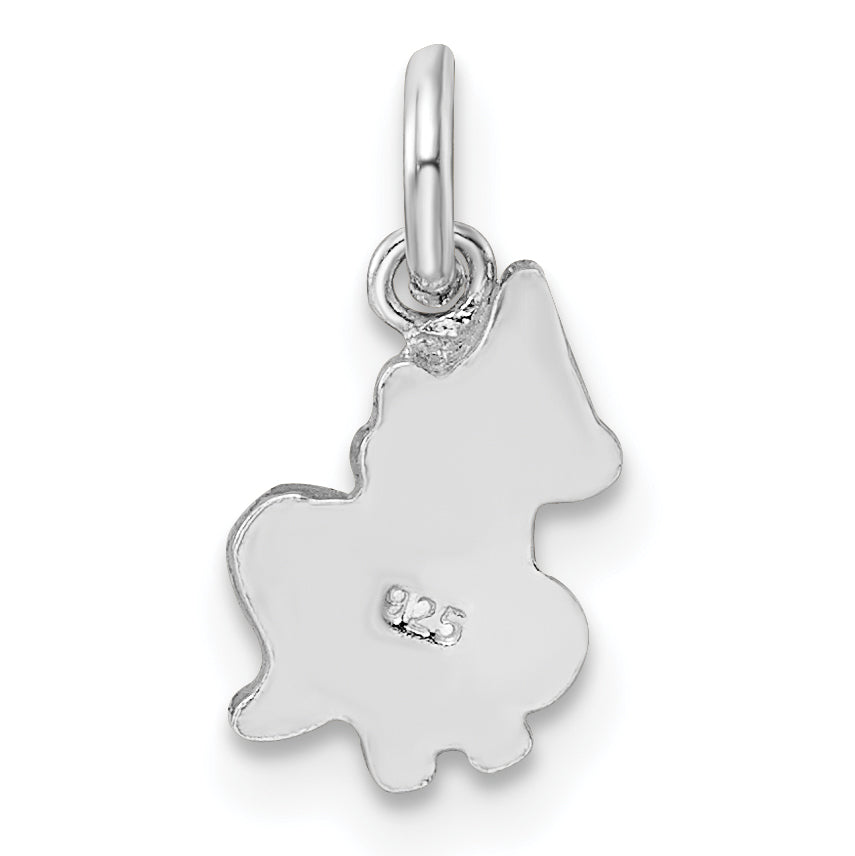 Sterling Silver Rhodium-plated Blue, White & Black Enameled Unicorn Children's Pendant