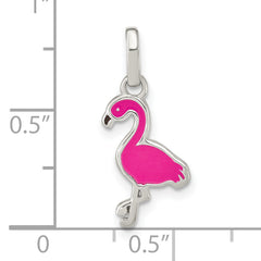 Sterling Silver Hot Pink & Black Enameled Flamingo Children's Pendant