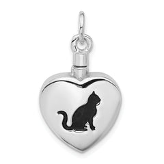 Sterling Silver Rhodium-plated Enamel Heart with Cat Ash Holder Pendant