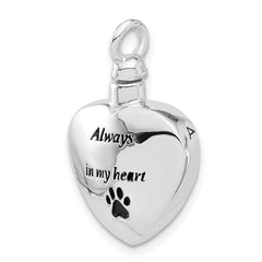 Sterling Silver Rh-plated Enamel Heart with Paw Print Ash Holder Pendant