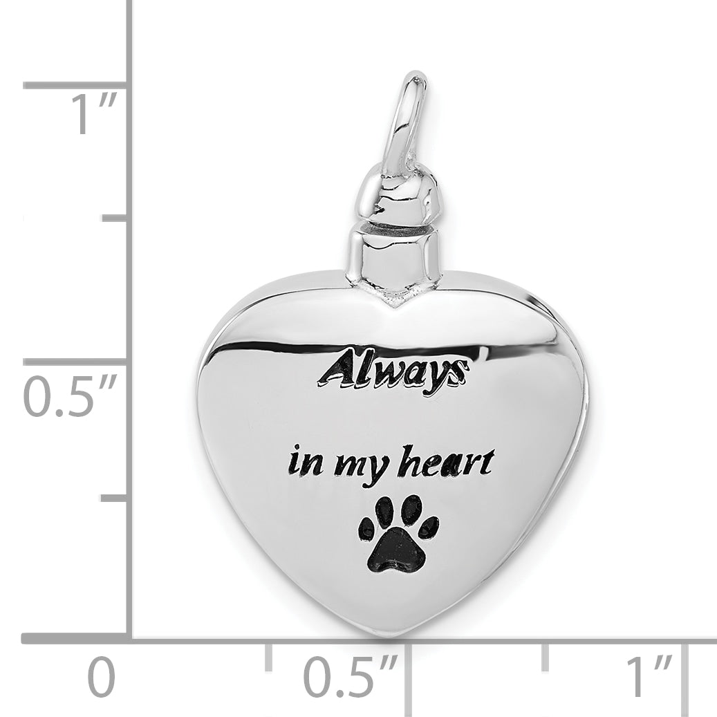 Sterling Silver Rh-plated Enamel Heart with Paw Print Ash Holder Pendant