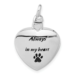 Sterling Silver Rh-plated Enamel Heart with Paw Print Ash Holder Pendant