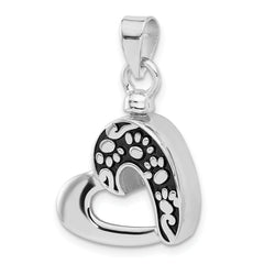 Sterling Silver Rhodium-plated Enamel Heart with Paw Prints Pendant