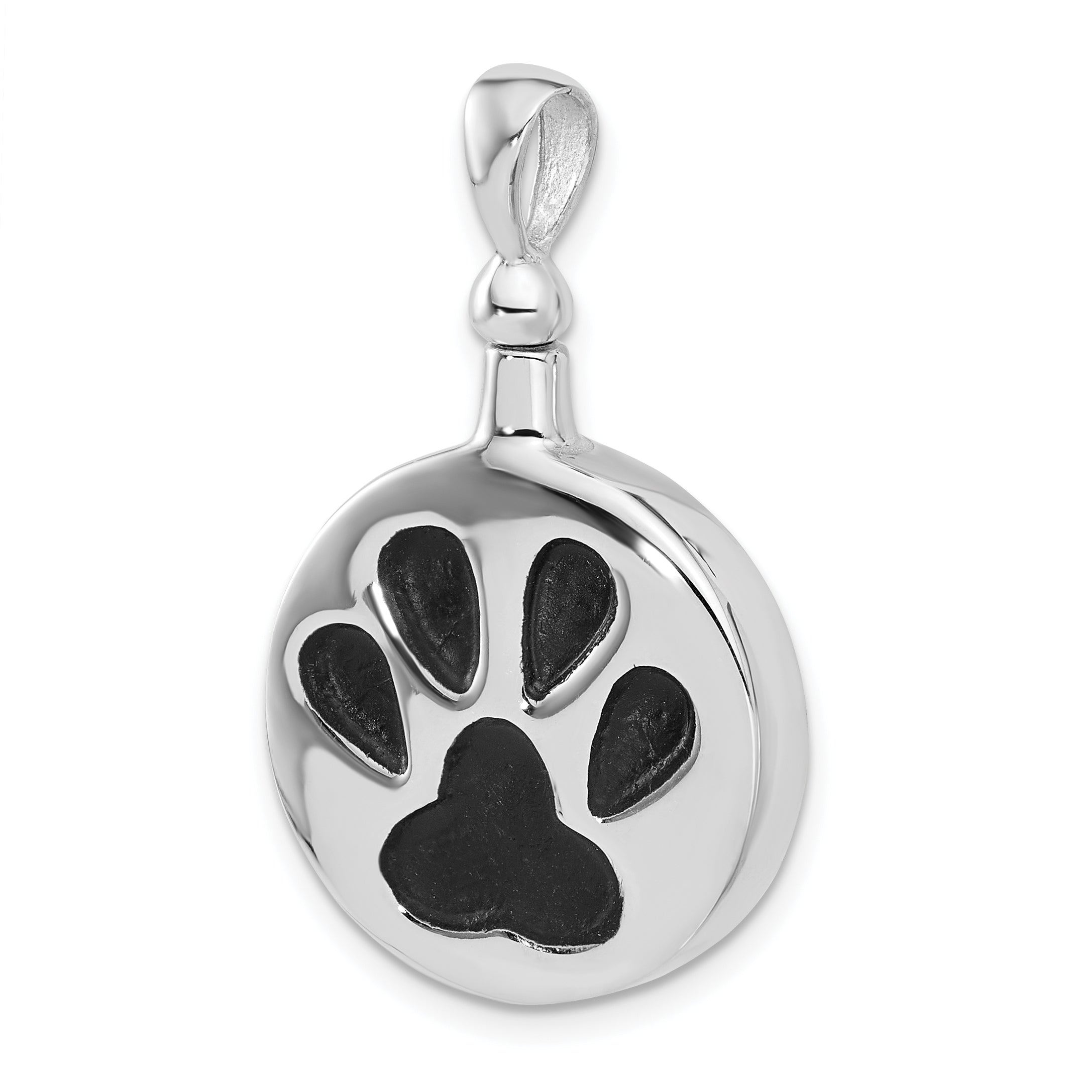 Sterling Silver Rh-plated Enamel Round Paw Print Ash Holder Pendant