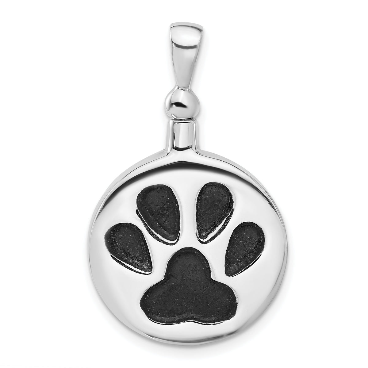 Sterling Silver Rh-plated Enamel Round Paw Print Ash Holder Pendant