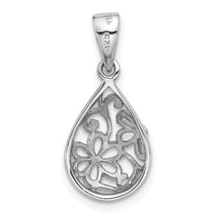 Sterling Silver Rhod-Plated Polished Half Dome Teardrop Filigree Pendant