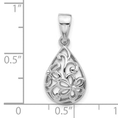 Sterling Silver Rhod-Plated Polished Half Dome Teardrop Filigree Pendant