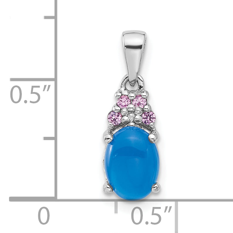 Sterling Silver Rh-plated Blue Onyx .08Cr.Pink Sapphire .005ct Dia. Pendant