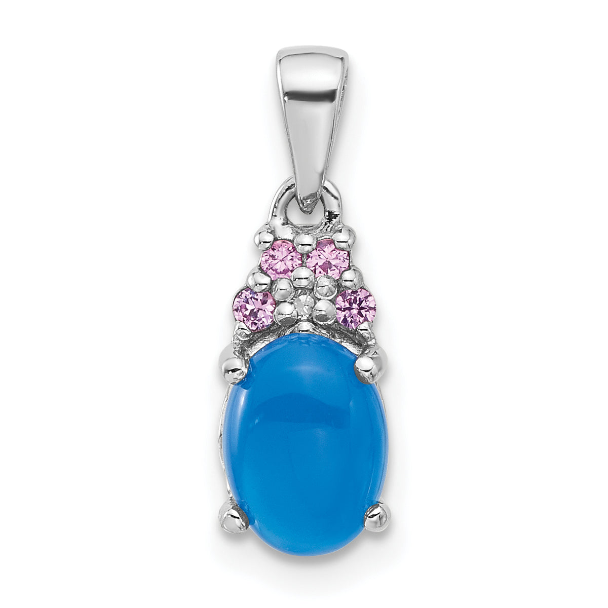 Sterling Silver Rh-plated Blue Onyx .08Cr.Pink Sapphire .005ct Dia. Pendant