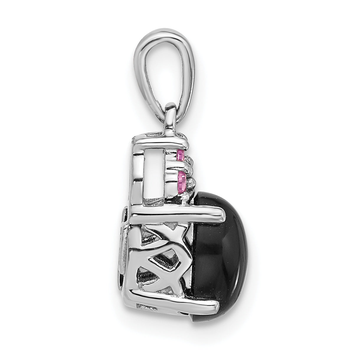 Sterling Silver Rh-plated Blk Onyx .08Cr.Pink Sapphire .005ct Dia. Pendant