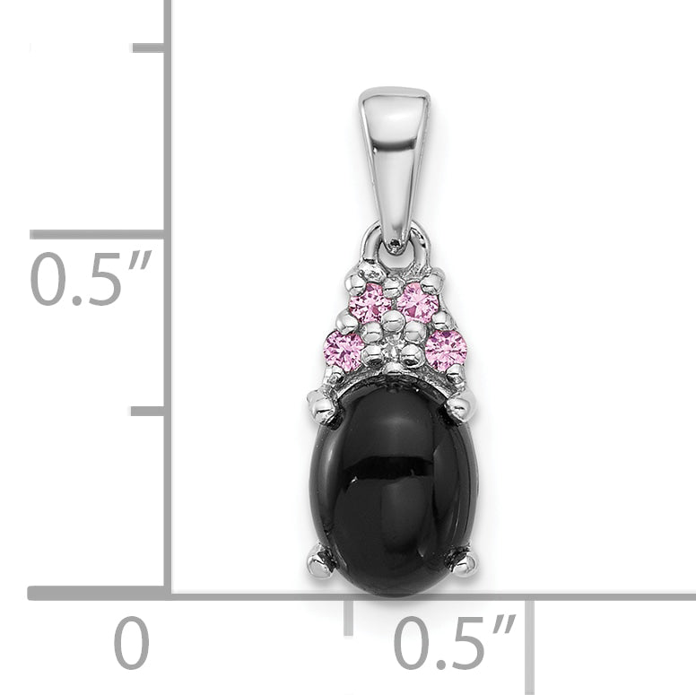 Sterling Silver Rh-plated Blk Onyx .08Cr.Pink Sapphire .005ct Dia. Pendant