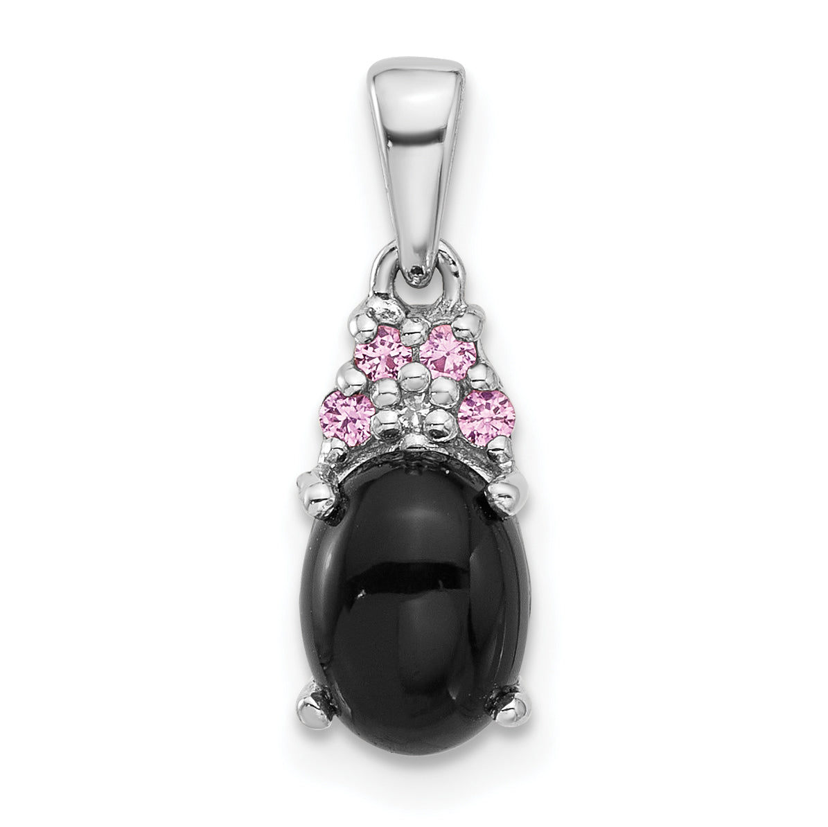 Sterling Silver Rh-plated Blk Onyx .08Cr.Pink Sapphire .005ct Dia. Pendant