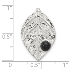 Sterling Silver Polished and Textured with Onyx Leaf Slide Pendant