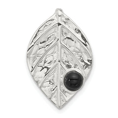 Sterling Silver Polished and Textured with Onyx Leaf Slide Pendant