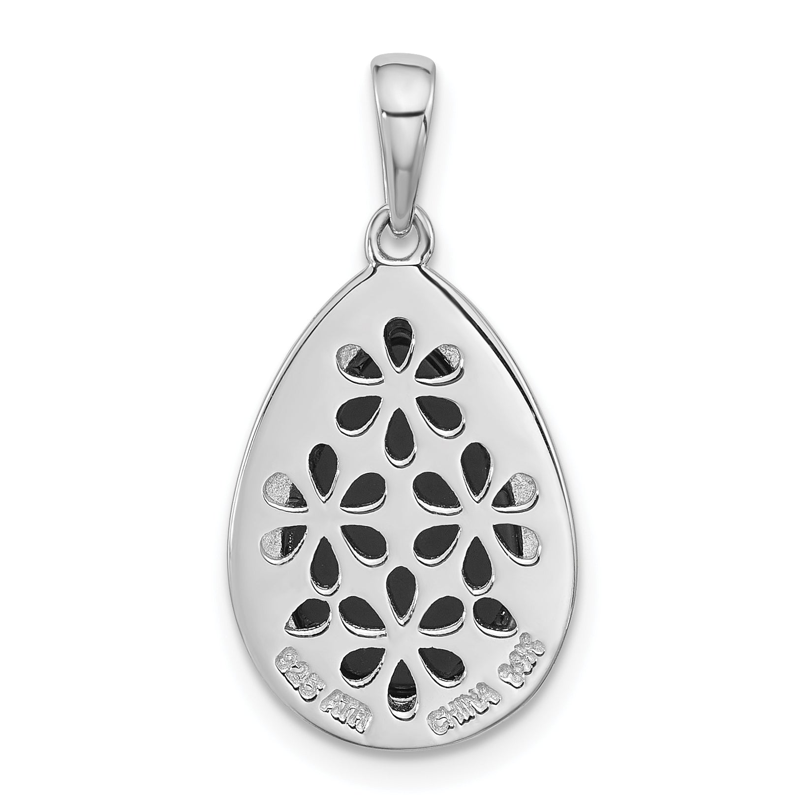 Sterling Silver w/14k accent Rhodium-plated Black Onyx Teardrop Pendant