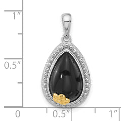 Sterling Silver w/14k accent Rhodium-plated Black Onyx Teardrop Pendant