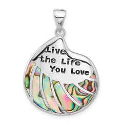 Sterling Silver Rhodium-plated Abalone LIVE THE LIFE YOU LOVE Pendant