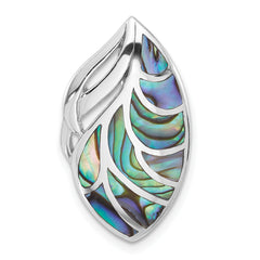 Sterling Silver Rhodium-Plated Polished Oval Abalone Chain Slide Pendant