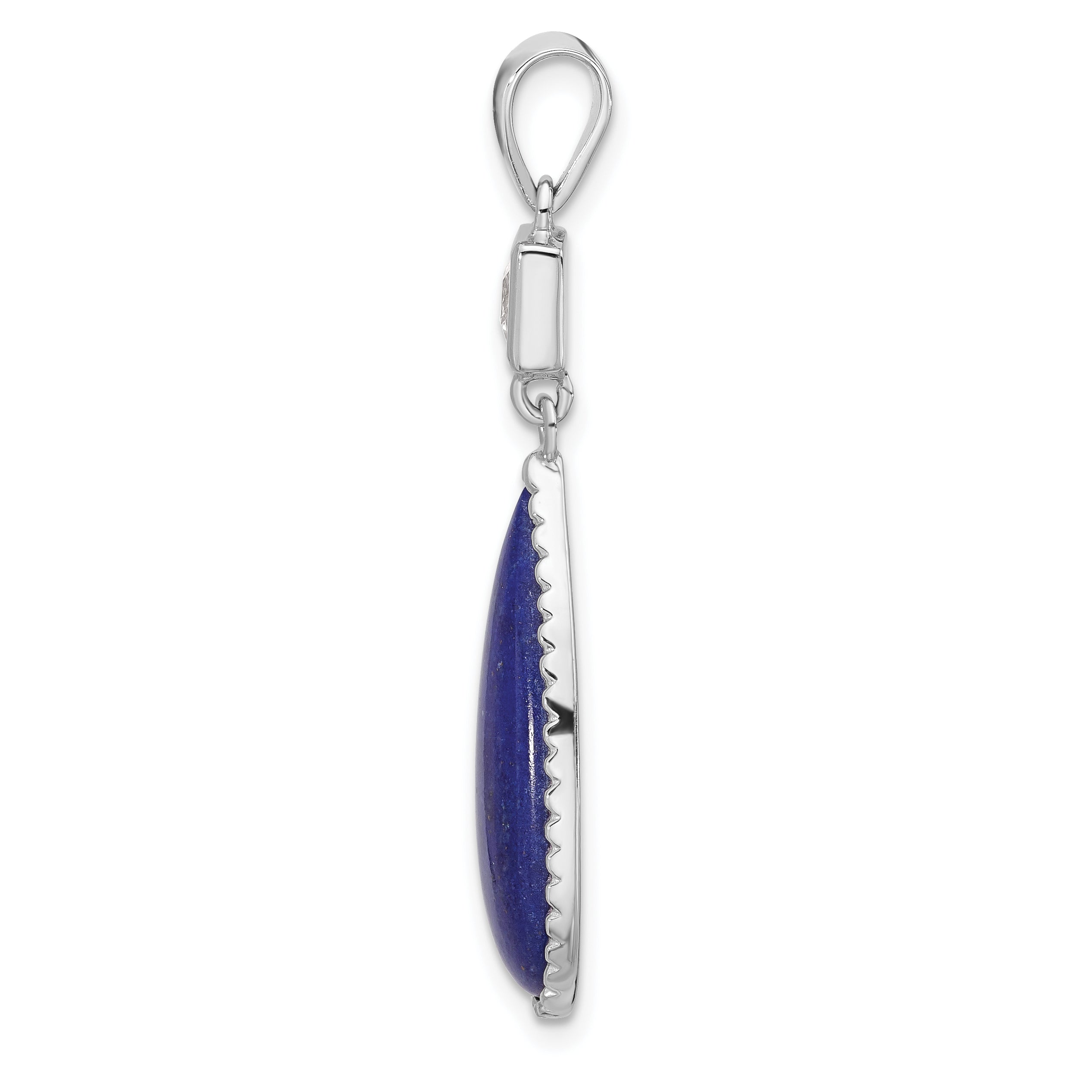 Sterling Silver Rhodium-plated Lapis Lazuli and CZ Pendant